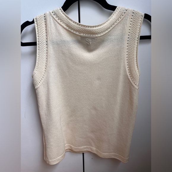ST JOHN Sport cream knit tank P will blend crochet detail - Picture 2 of 9